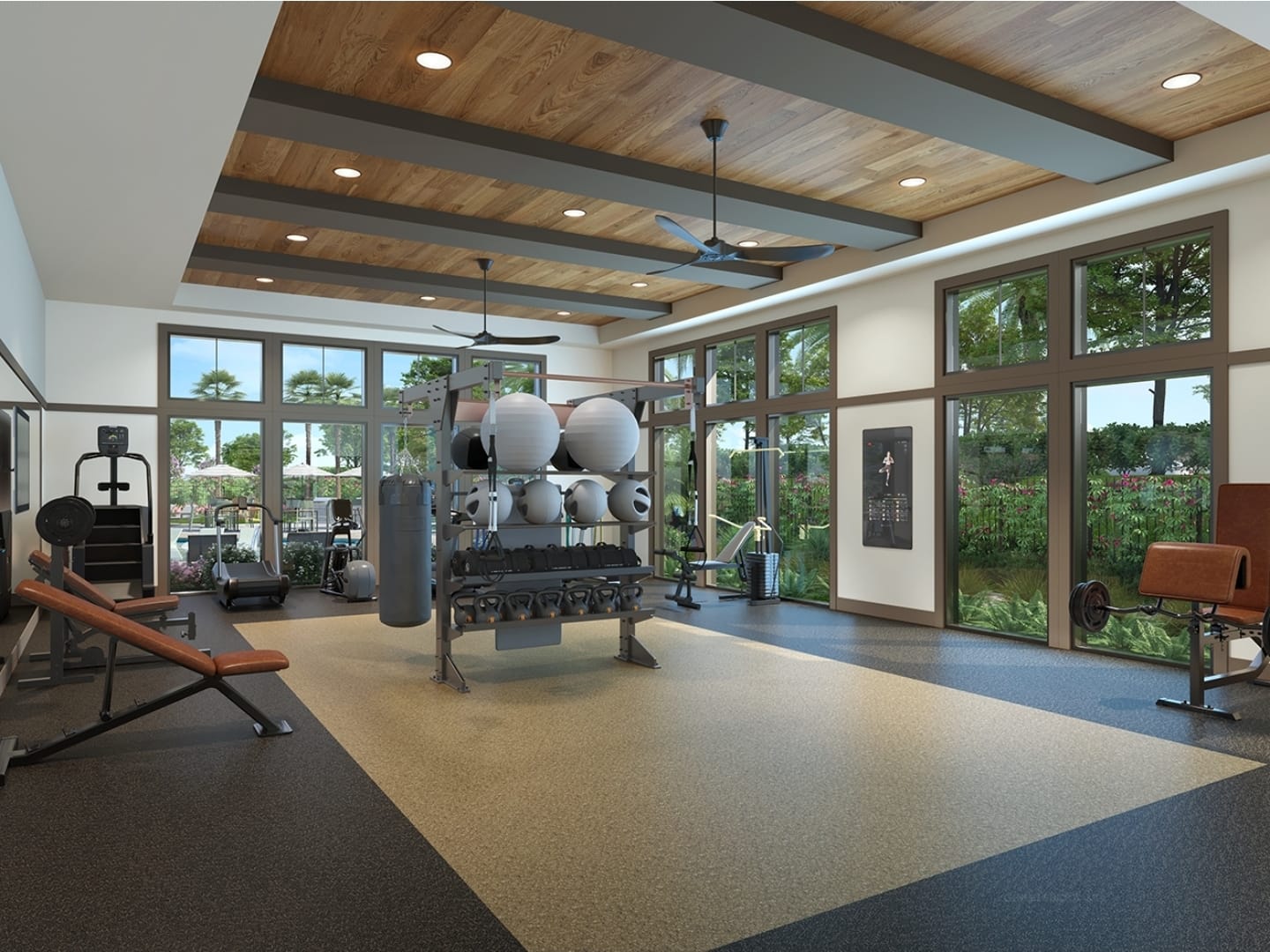 Post-construction cleaning of a modern clubhouse fitness center